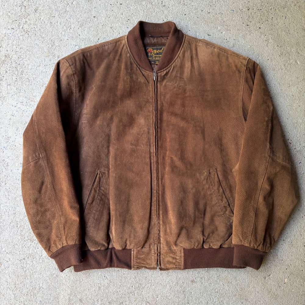 Vintage Reed Sportswear Mens XL Brown Suede Leather Bomber Jacket Vintage Zip Up